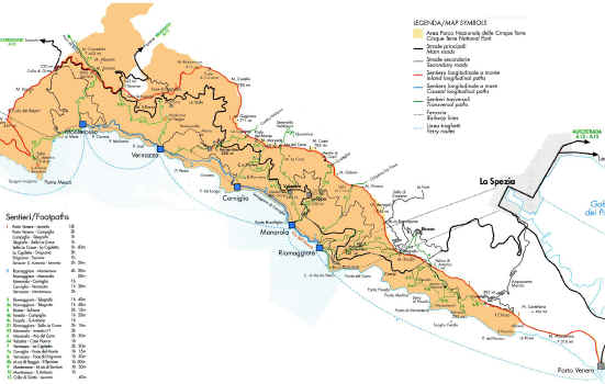 Map of the Cinque Terre Walking Paths